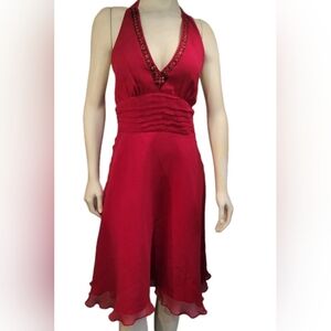 VTG NOS Signature Robbie Bee Halter V-Neck 100% Silk Pink Dress w/extra sequins